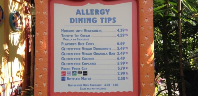 Menu spécial sans allergènes dans les restaurants de Walt Disney World